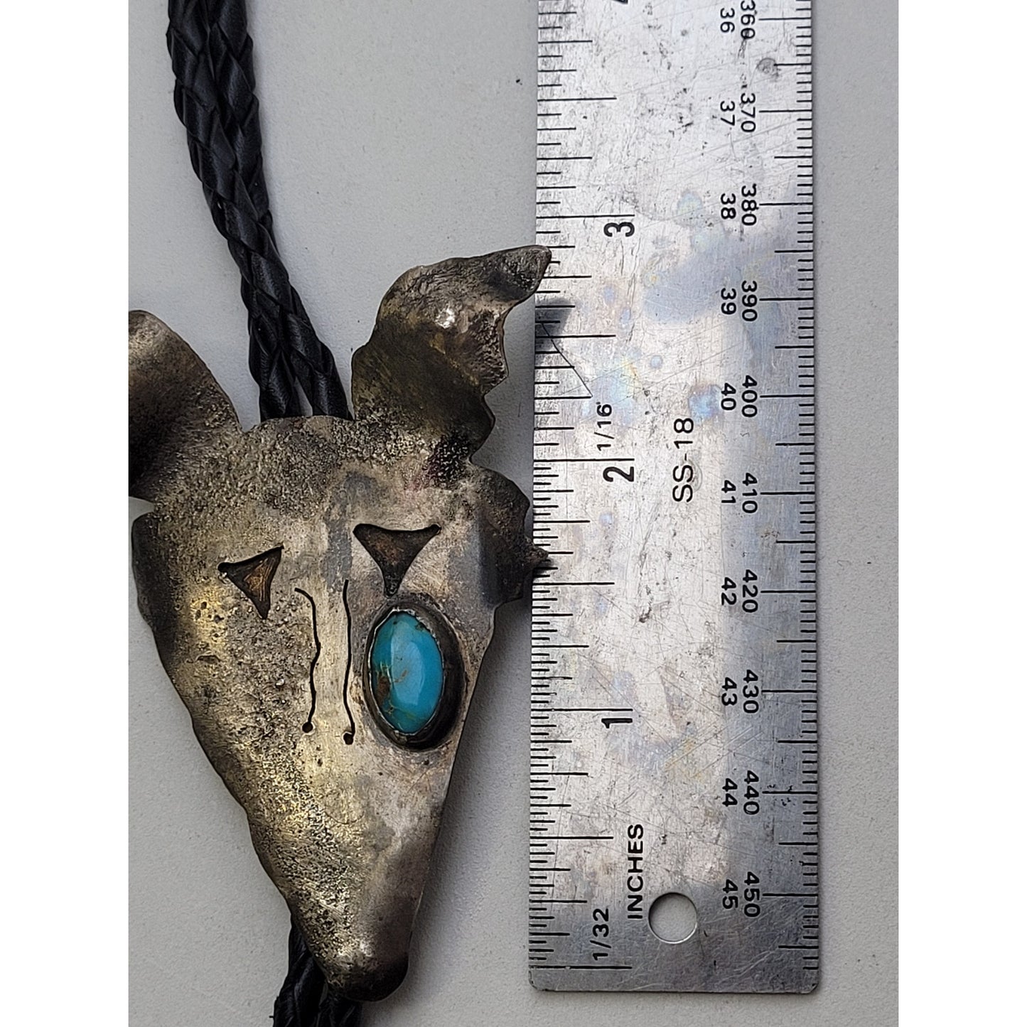 VTG Handmade Sterling Silver Bolo Tie Animal Head w Turquoise & Beaded Accents