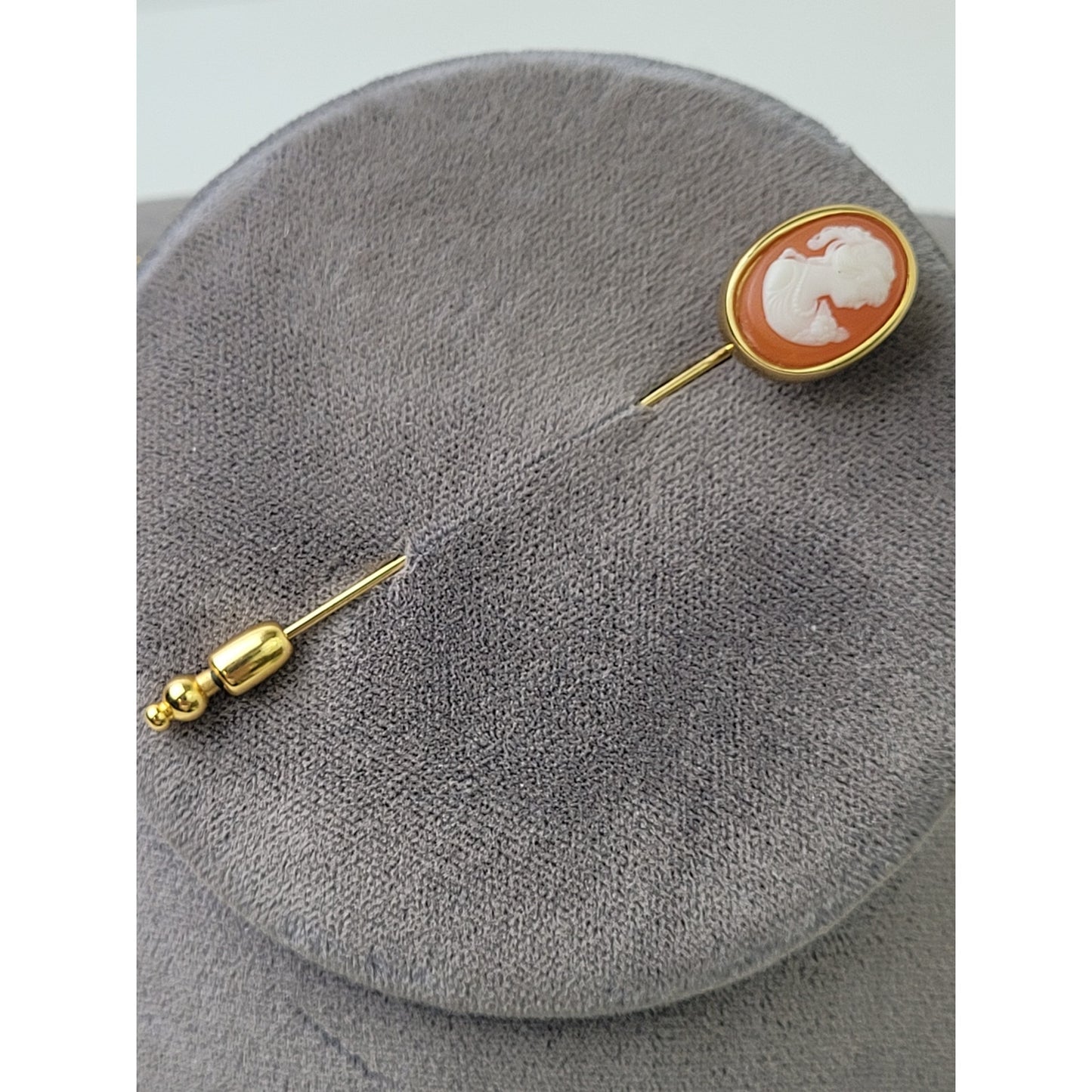 Vintage Trifari Cameo Gold-Tone Pendent Necklace, Post-Back Earring, Pin Set