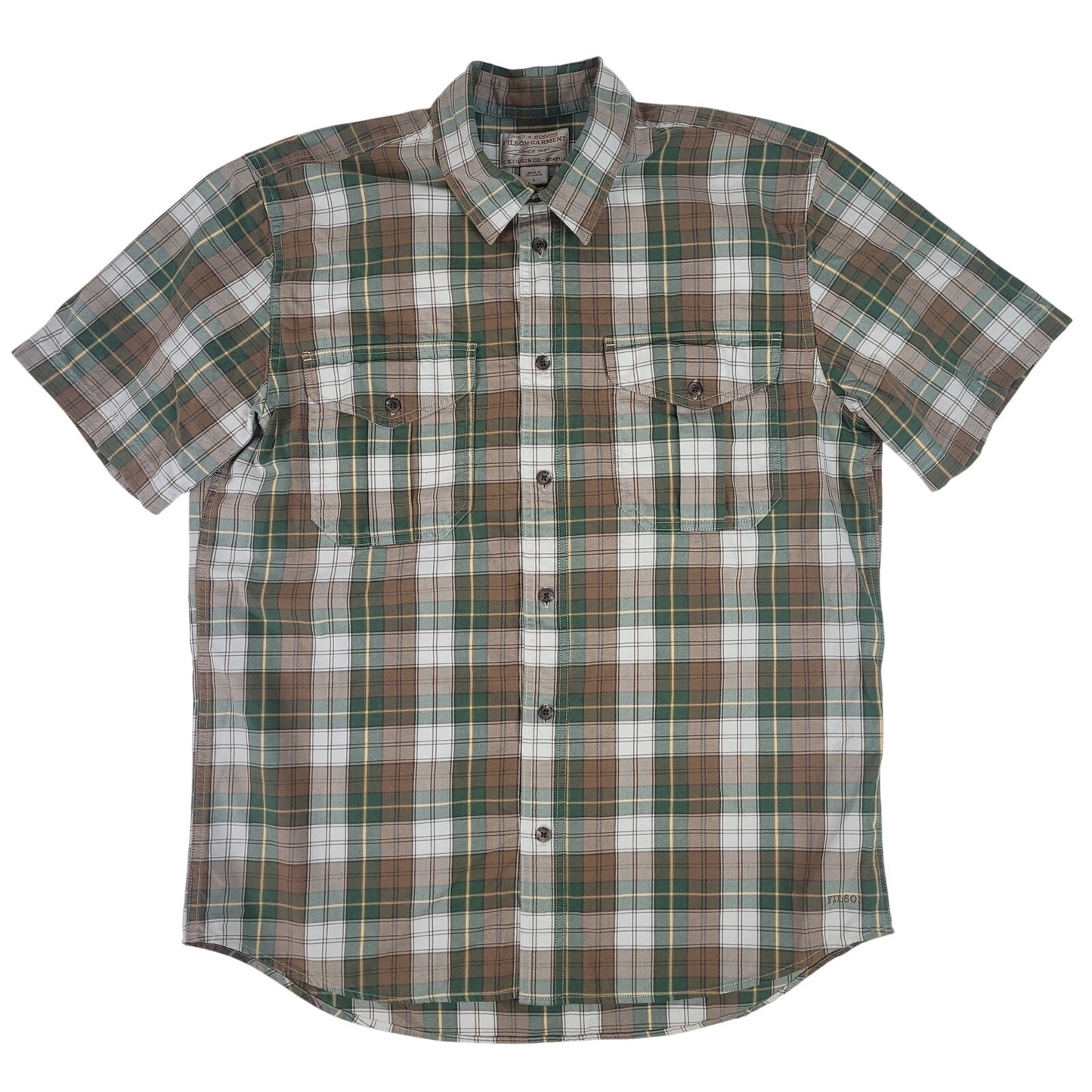 Short Sleeve Alaskan Guide Shirt | Green & Brown Plaid | Men's Sz L