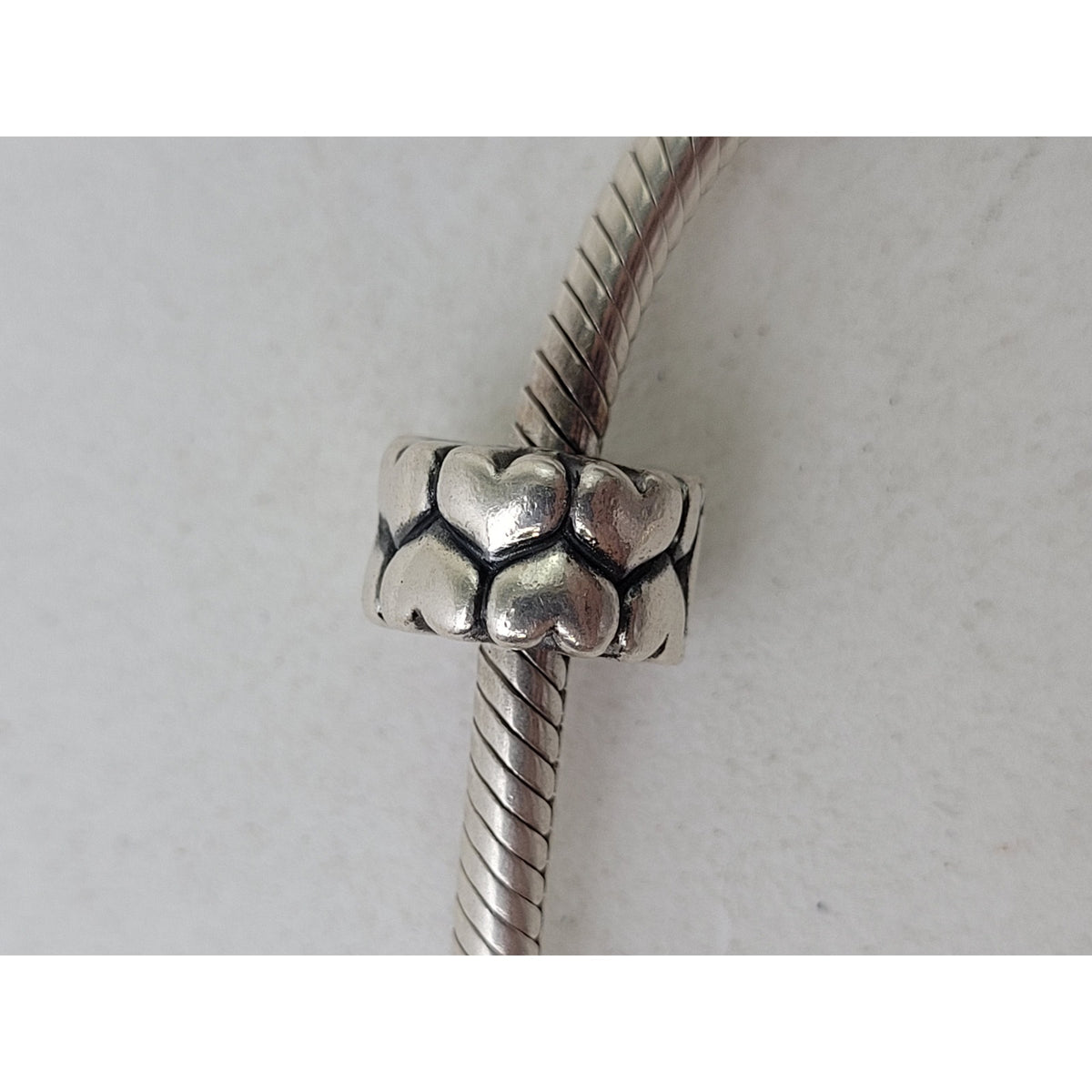 Pandora Moments Heart Closure Snake Chain Bracelet Sterling Silver + Charms