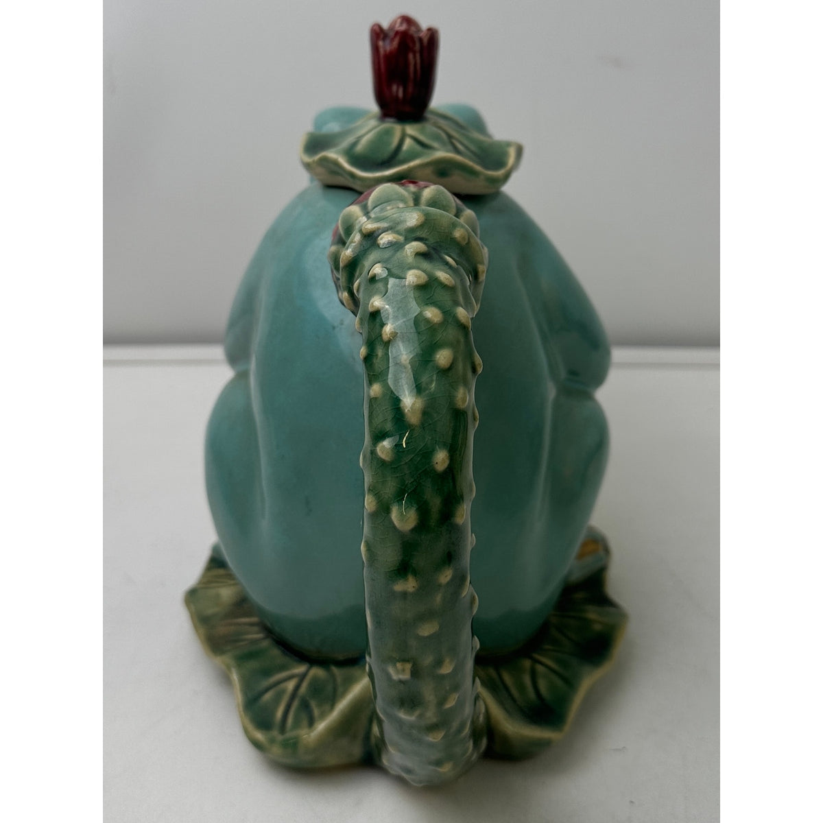 Vintage Henrikson Imports Majolica Frog Teapot, Creamer, & Sugar Bowl 3 Pc Set