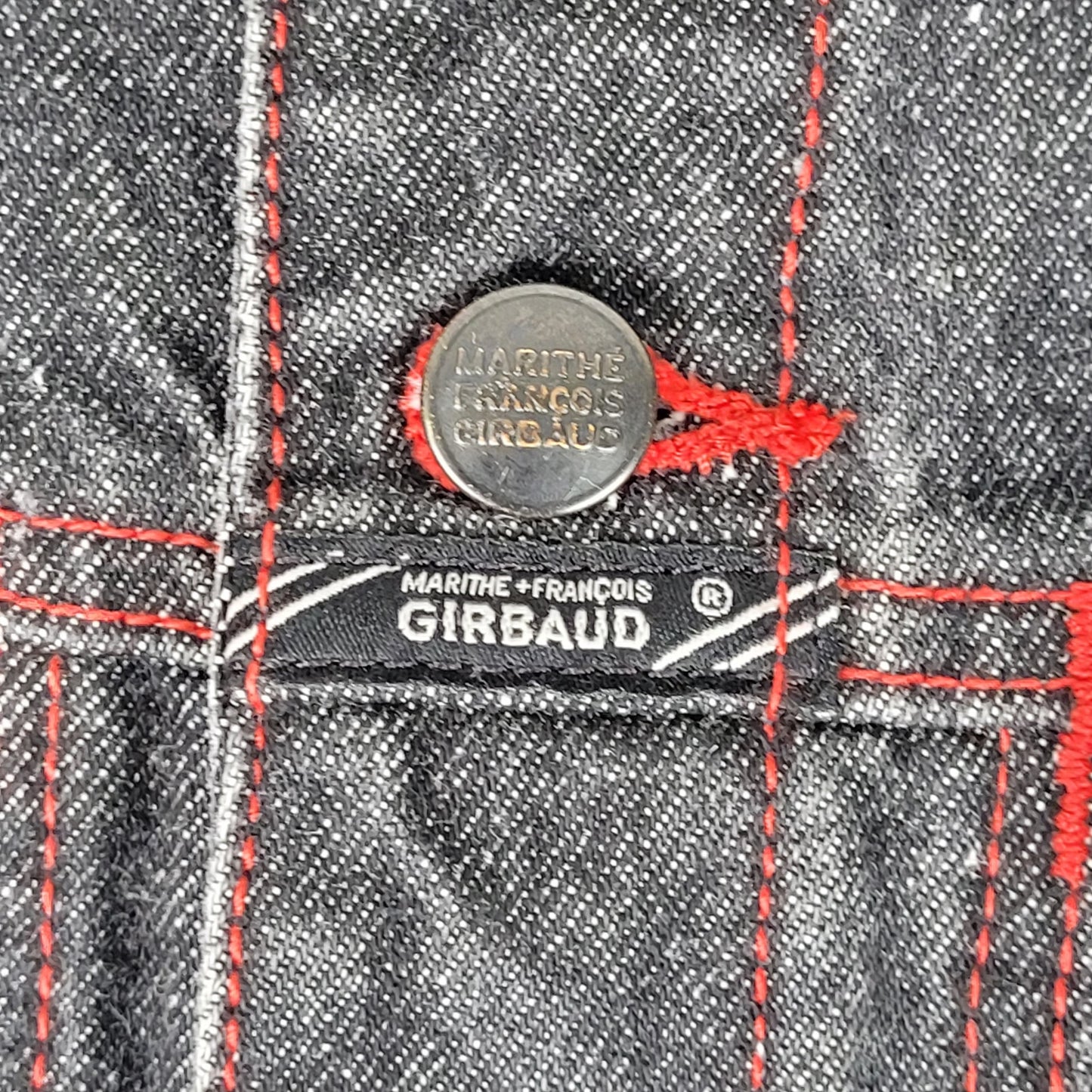 Vintage Y2K Marithe + Francois Girbaud Denim Vest Black Red Stitching Men's Sz XL