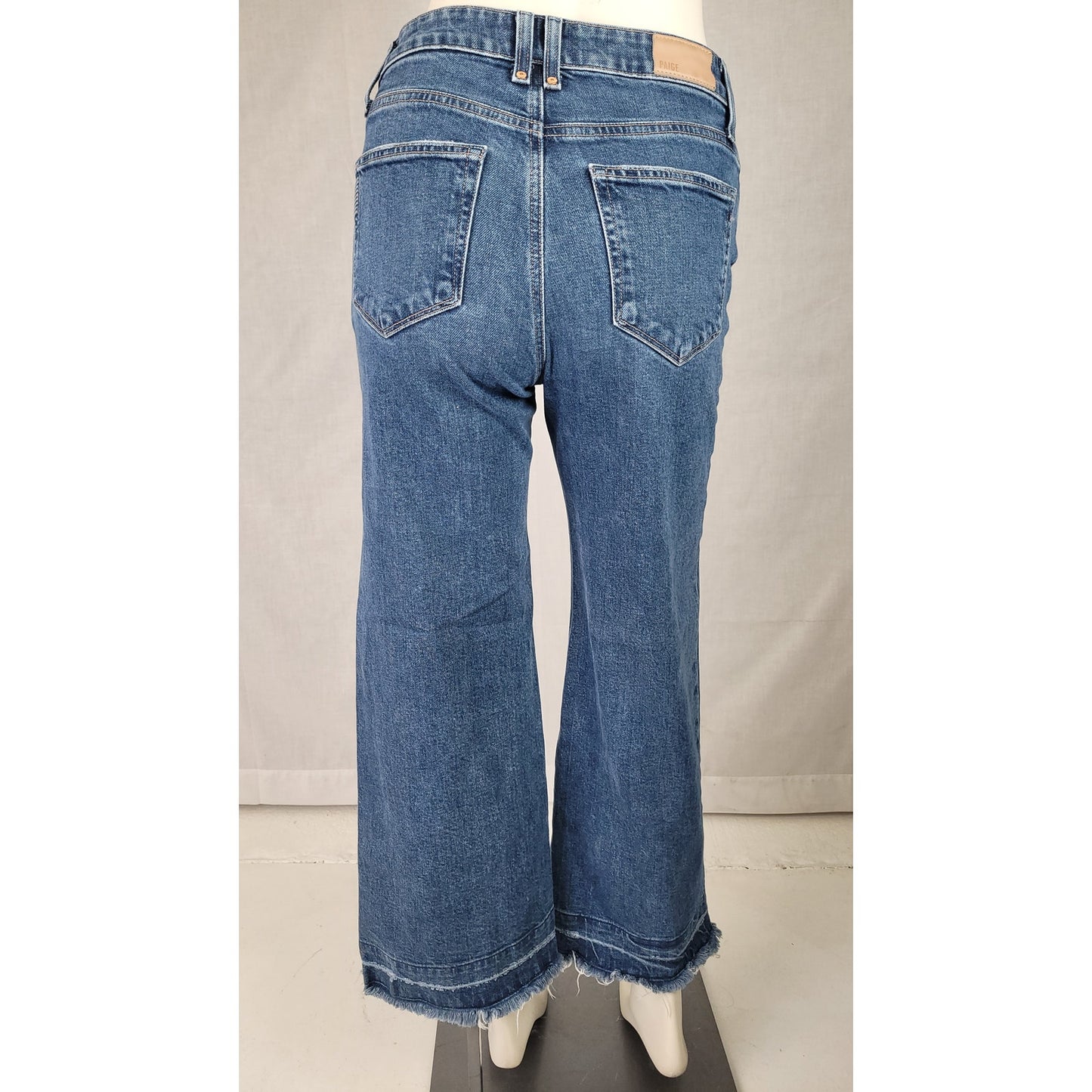 Paige Anessa High Rise Wide Leg Crop Raw Hem Denim Medium Wash Women's Sz 27