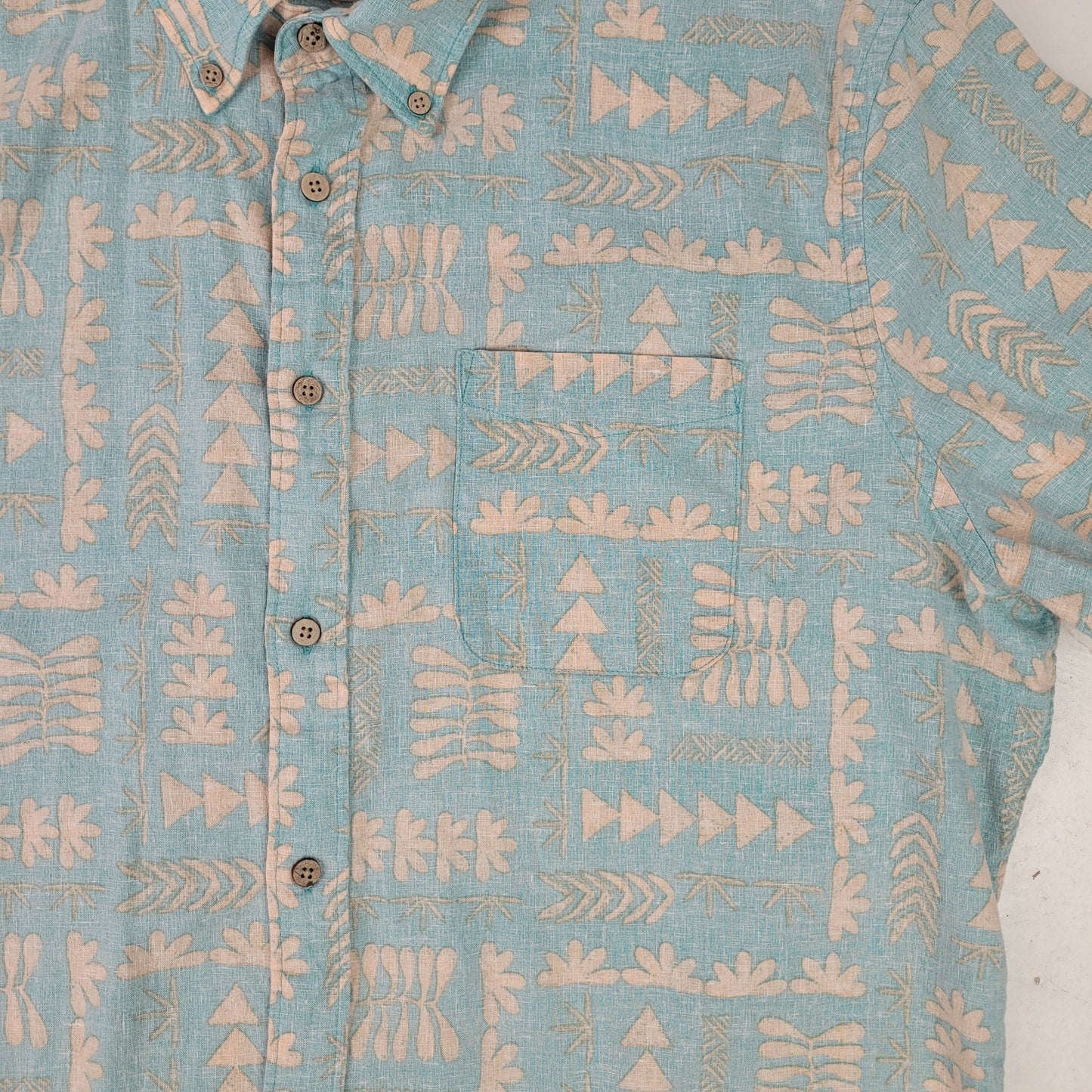 Faherty Breeze Short Sleeve Button-Down Shirt Teal Naupaka Men's Sz XXL