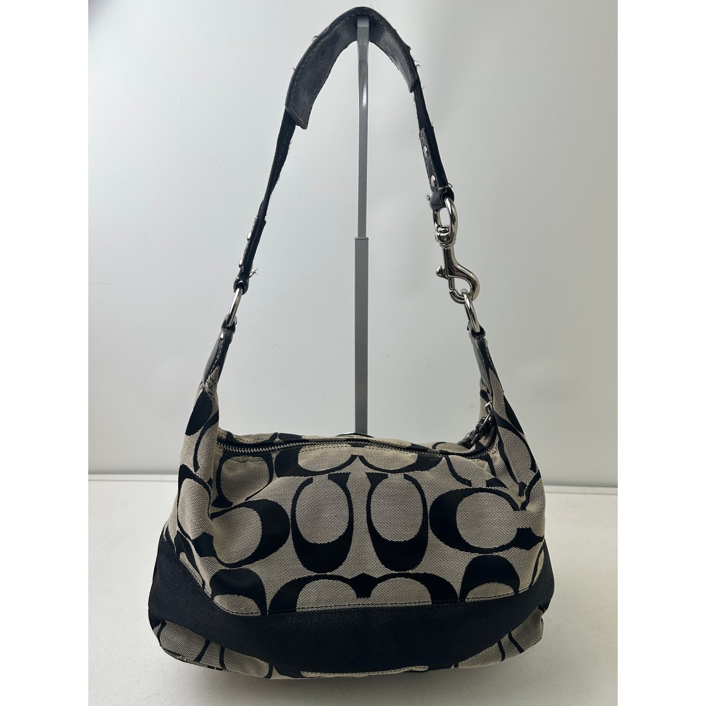 Vintage Coach Signature Stripe Black/Gray Hobo Bag