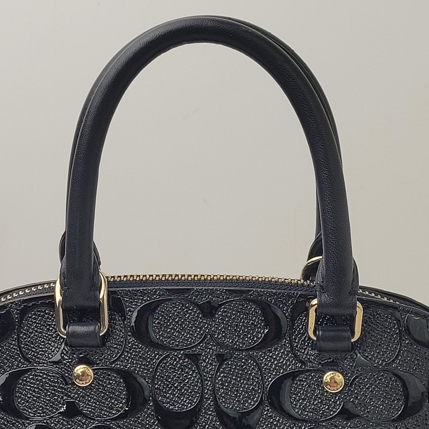 Coach Black Mini Sierra Satchel Debossed Patent Leather Top Handle + Strap