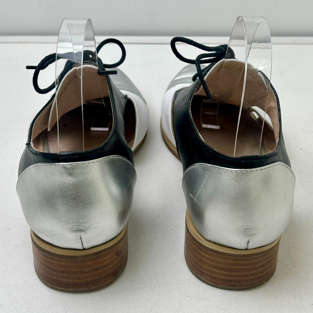 Bresley Silver/Black/White Leather Cutout Oxfords Women's Sz 9