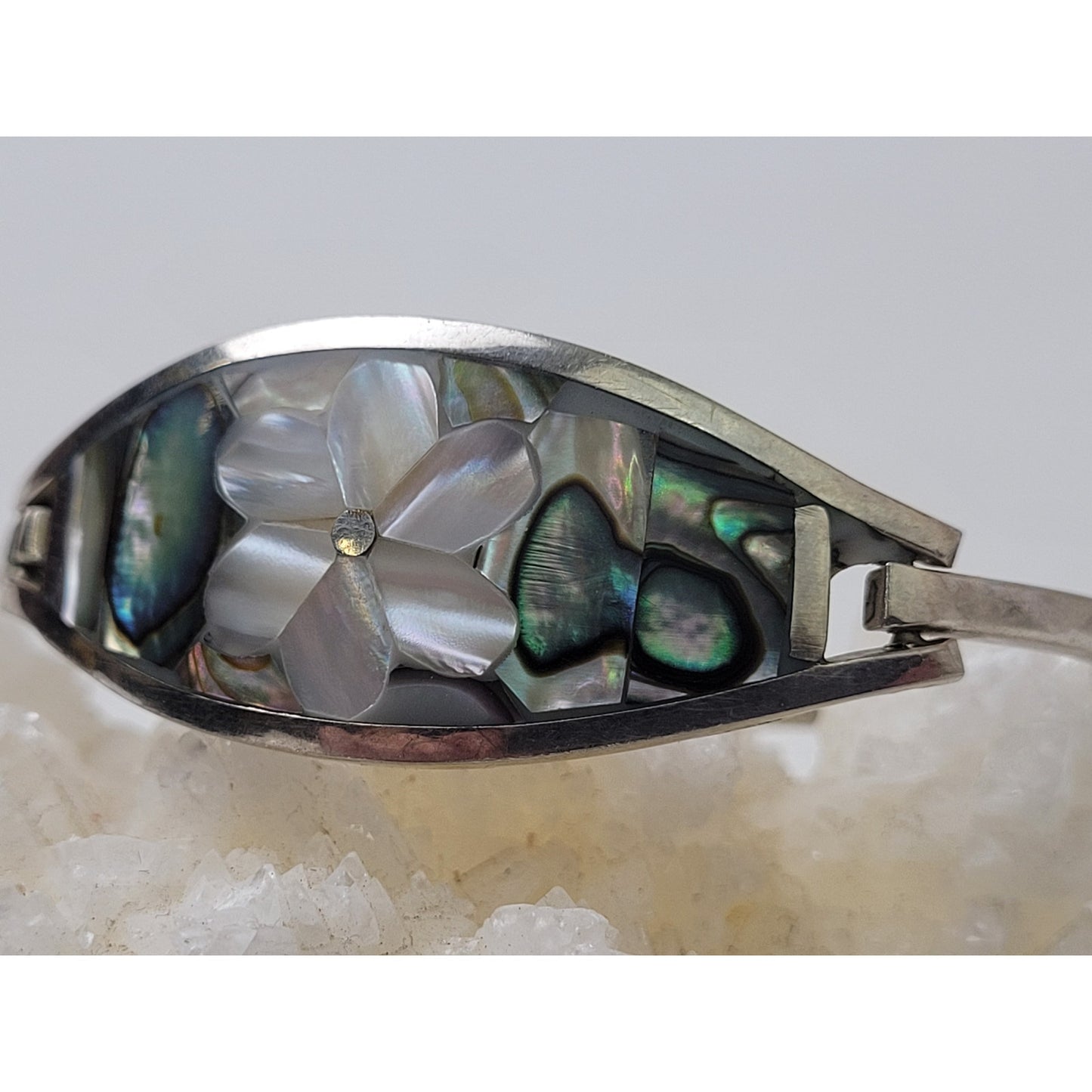 Sterling Silver Flower Design Abalone Shell Bracelet | 6 1/2" | Made in Mexico