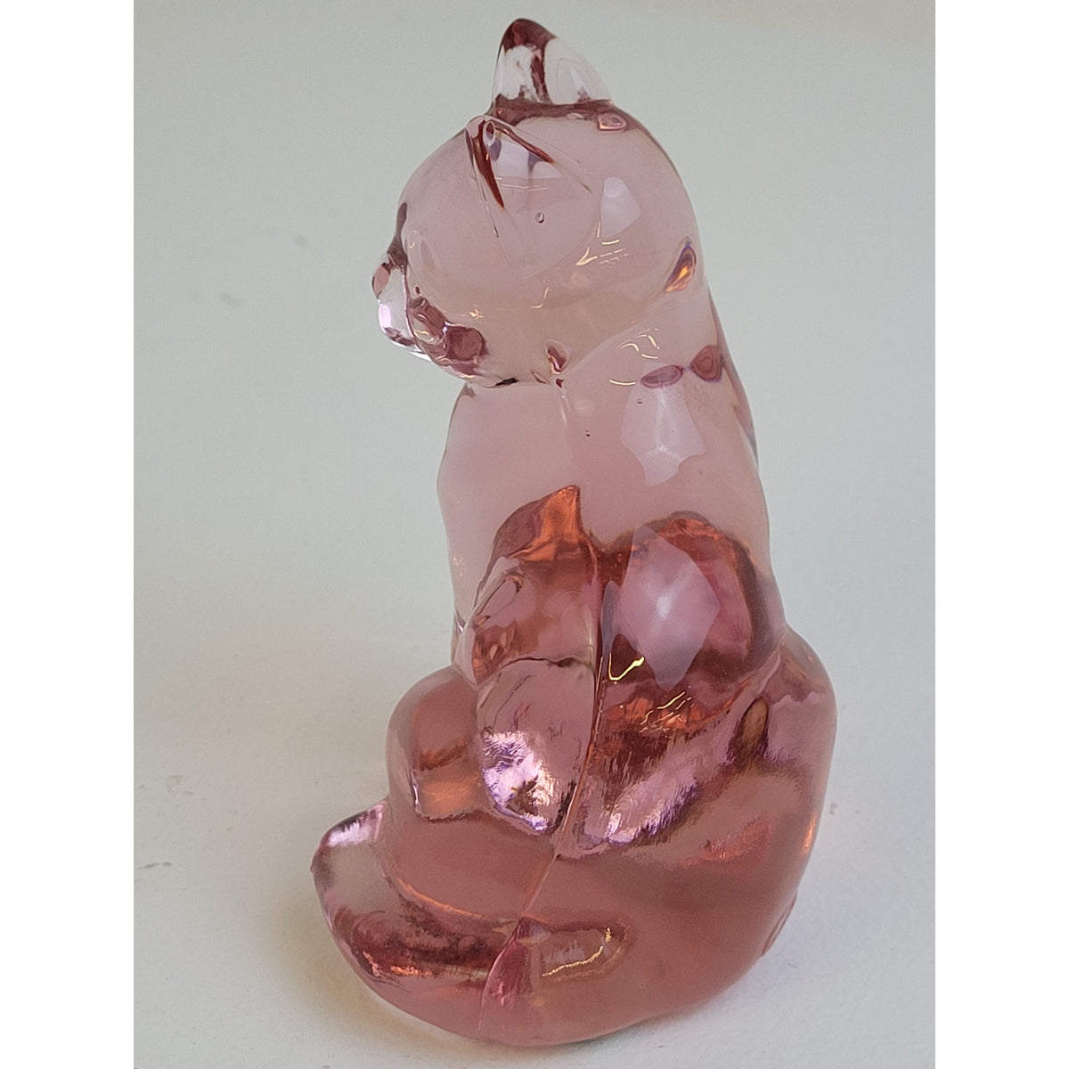 Vintage Fenton Glass Light Pink Cranberry Sitting Cat Kitten Figurine 3.75" H