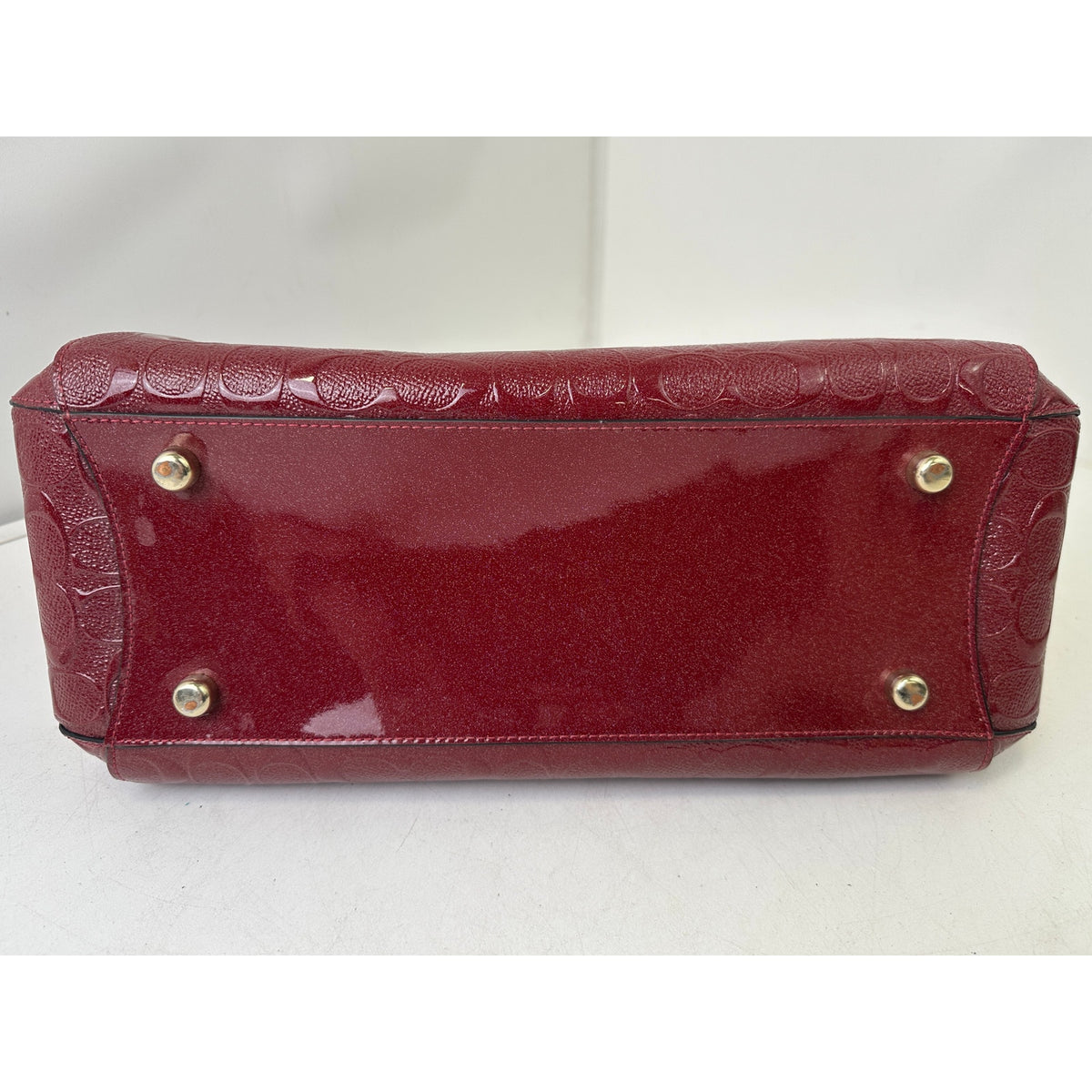 Coach Signature Debossed Patent Leather Cherry Red Small Margot Carryall
