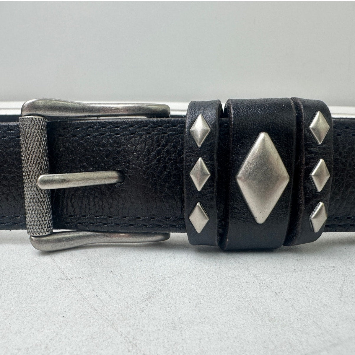 Frye Black Leather Diamond Studded Belt W/ Silver Hardware Men's Sz Large NWT