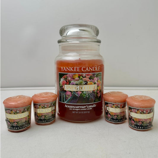 Vintage Retired Yankee Candle Spring Bouquet Bundle | 22oz Jar & 4 Samplers