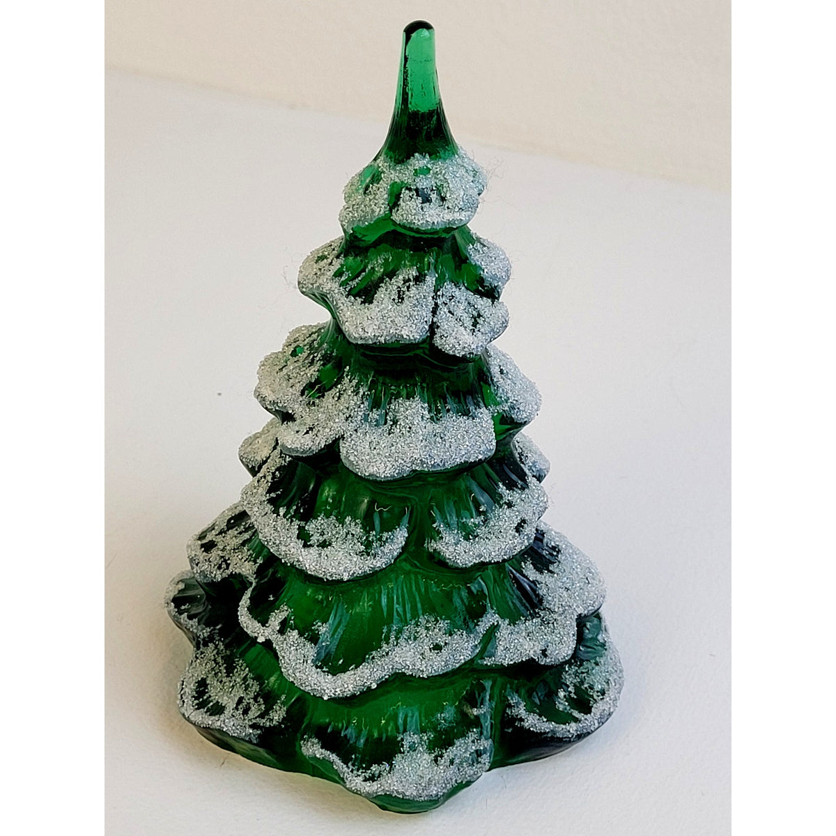 VTG 1990s Fenton Art Glass Christmas Tree w Metallic Gold Bird 6" Tall Signed