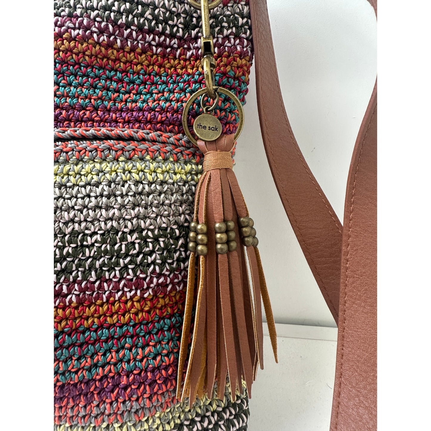 The Sak Lucia Multicolor Woven Striped Crochet Crossbody Bag