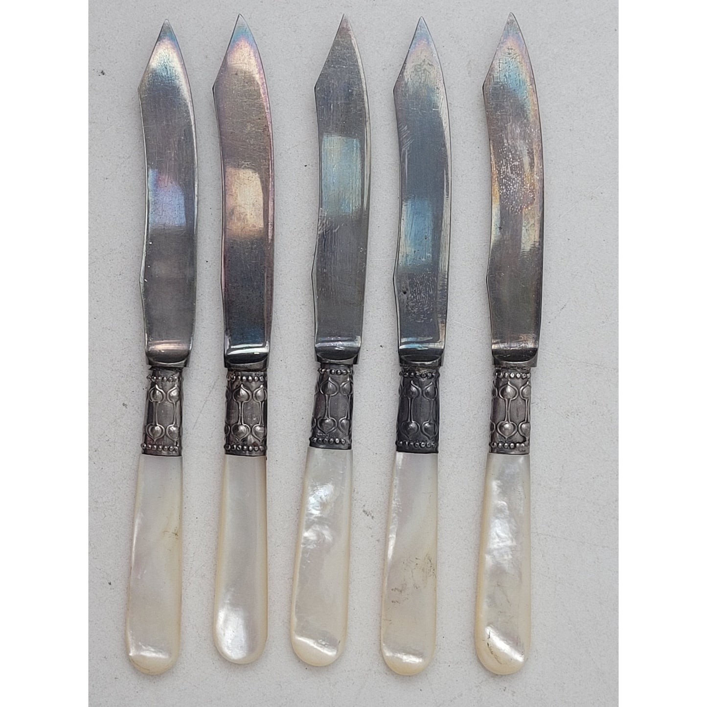 Antique A.J. Jordan Mother of Pearl Handle Fruit Dessert Knives | Set of 5