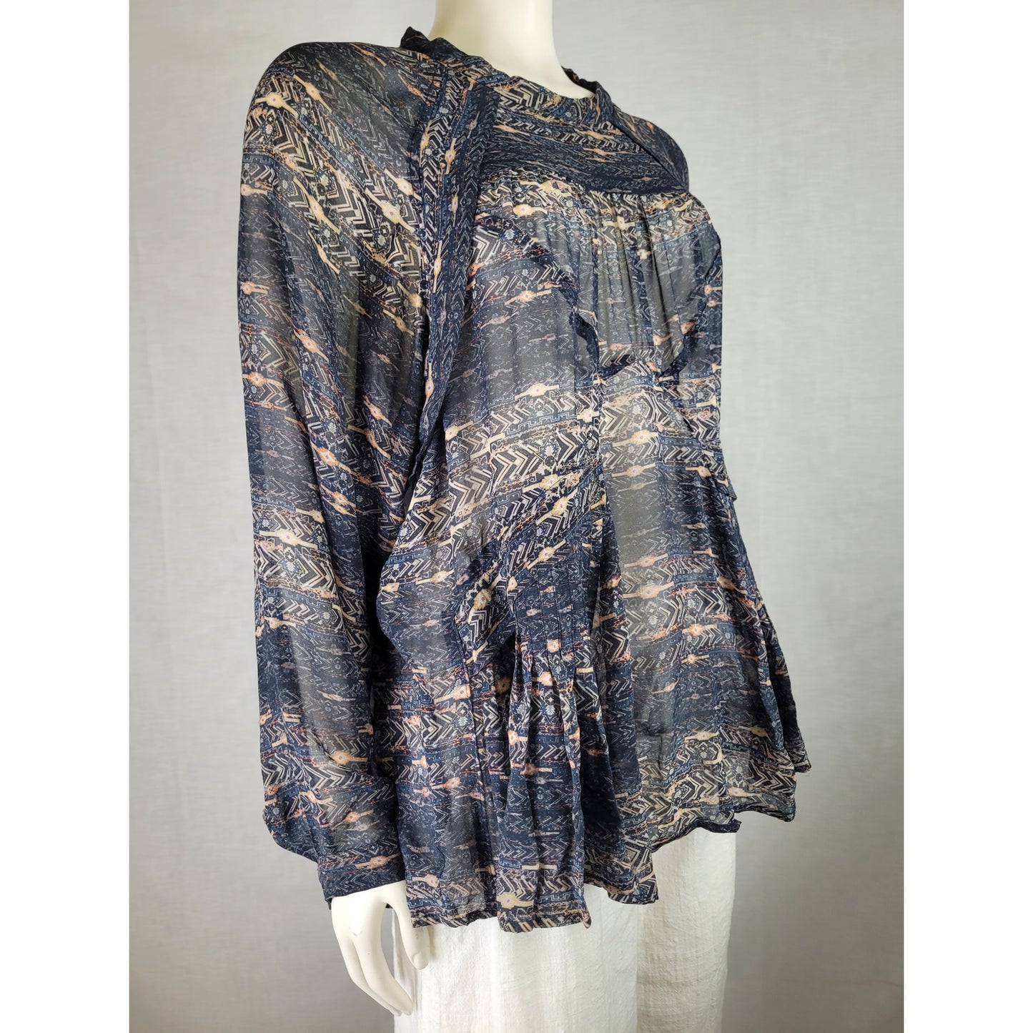 Isabel Marant Newton Printed Top Semi Sheer Blousy Printed 100% Silk Sz 36 (S)
