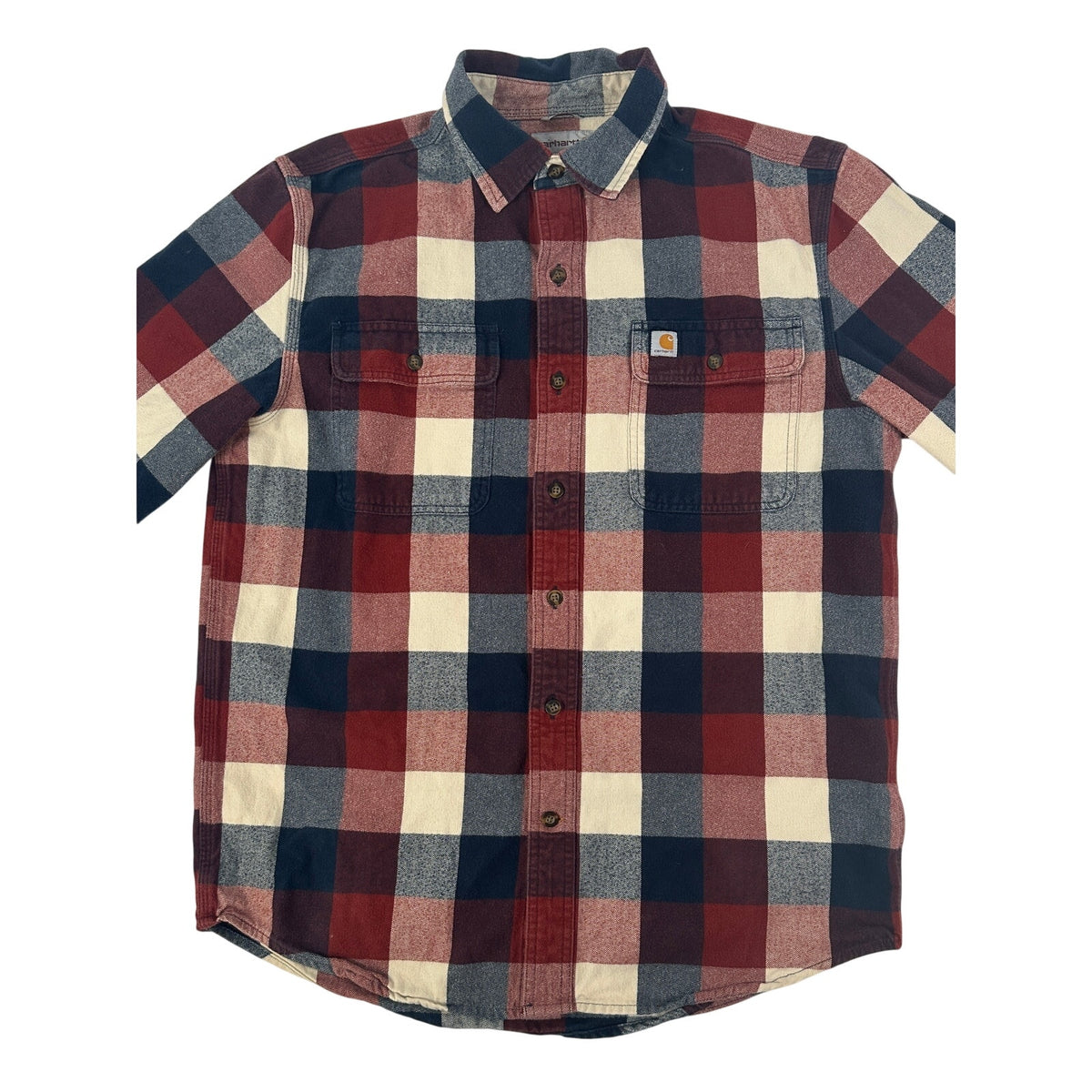 Carhartt Red/Blue/Cream Plaid Hubbard Heavyweight Flannel Plaid Shirt Men's Sz M