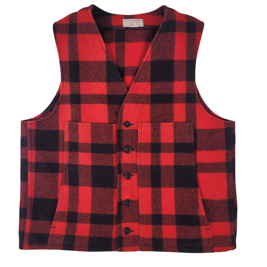 Filson Wool Mackinaw Vest Buffalo Plaid Red & Black | Men's Sz L/XL