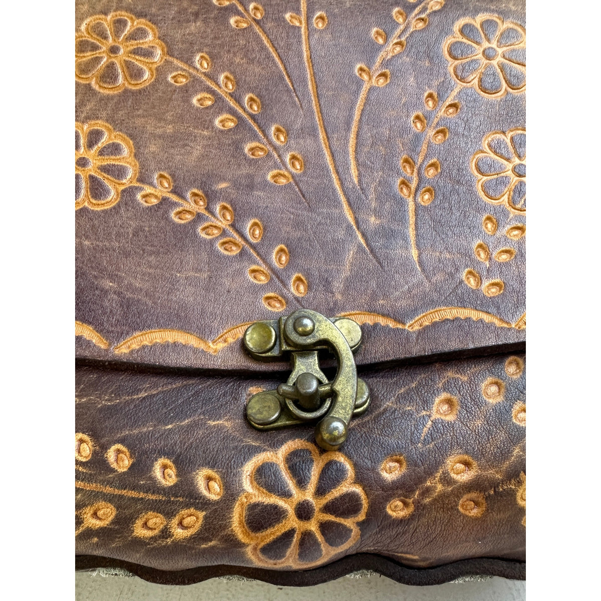 Vintage Mexican Hand-Tooled Floral Leather Crossbody Saddle Bag