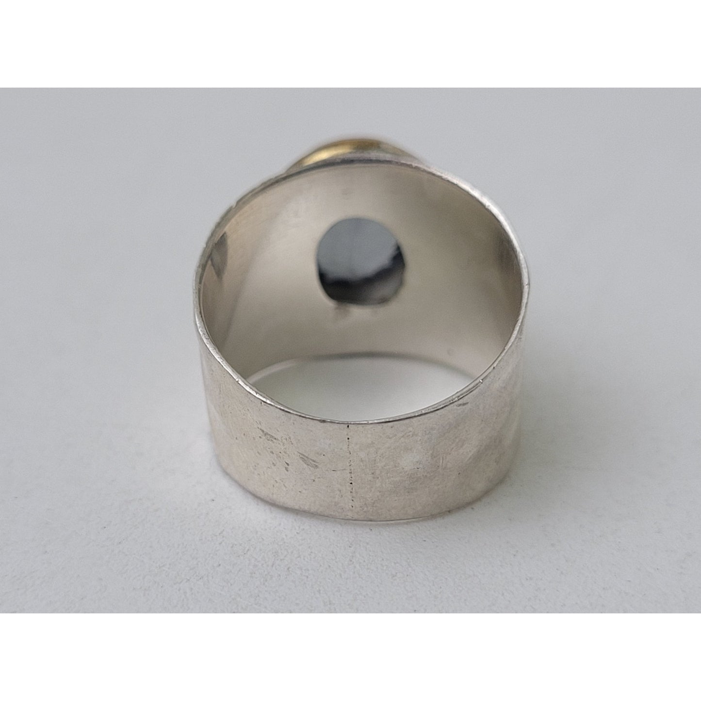 Vintage Large Blue Mystic Quartz Sterling Silver Brass Sz 6.5