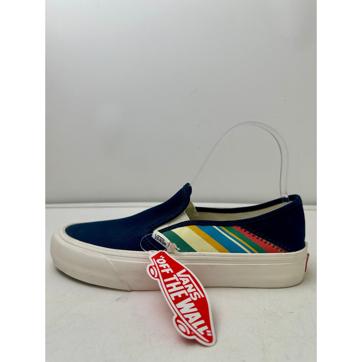 NEW Vans Slip-On SF "Retro Stripes" Dress Blues Canvas Sneakers W 8 / M 6.5
