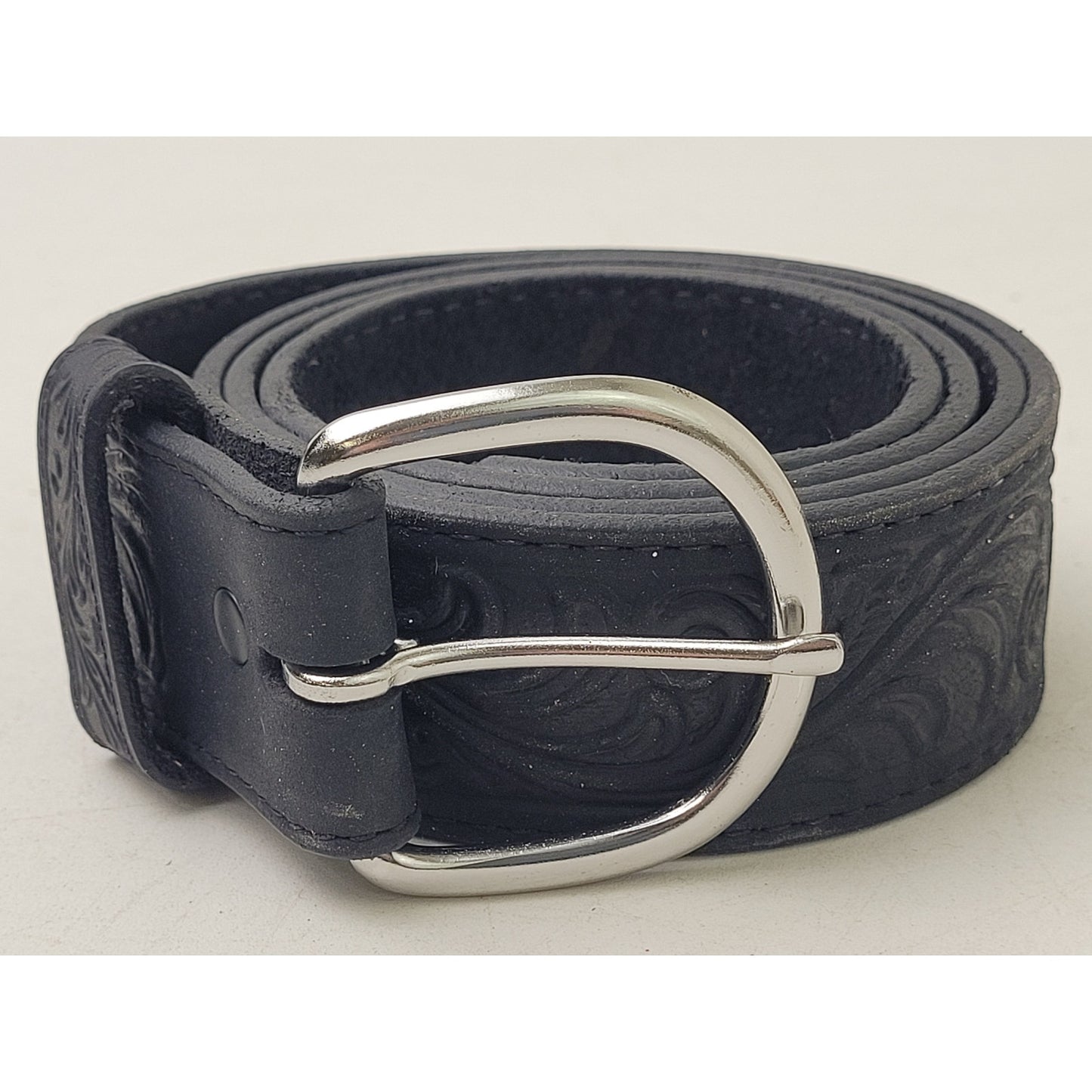 Justin Western Scroll Tooled Black Leather Belt Men's Sz 36