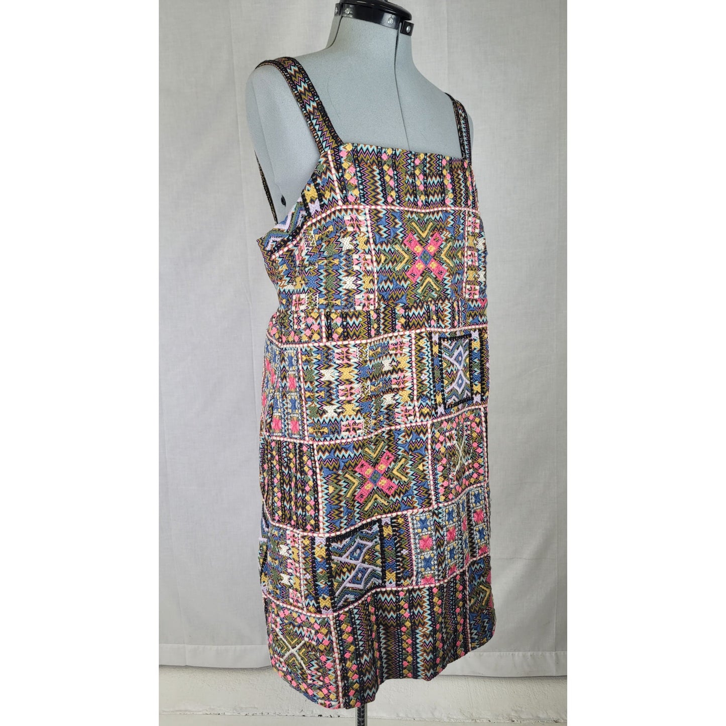 Anthropologie Megan Embroidered Shift Dress Colorful Patchwork Pattern Sz 12