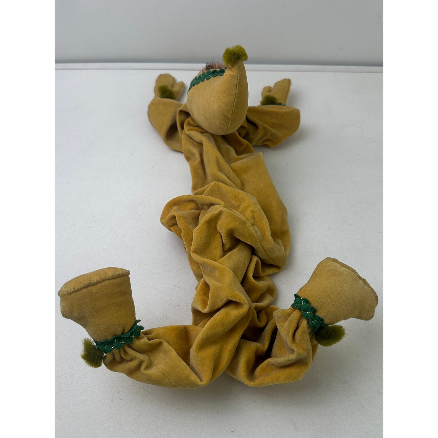 Vintage Yellow Velvet Posable Pixie Jester Boudoir Doll