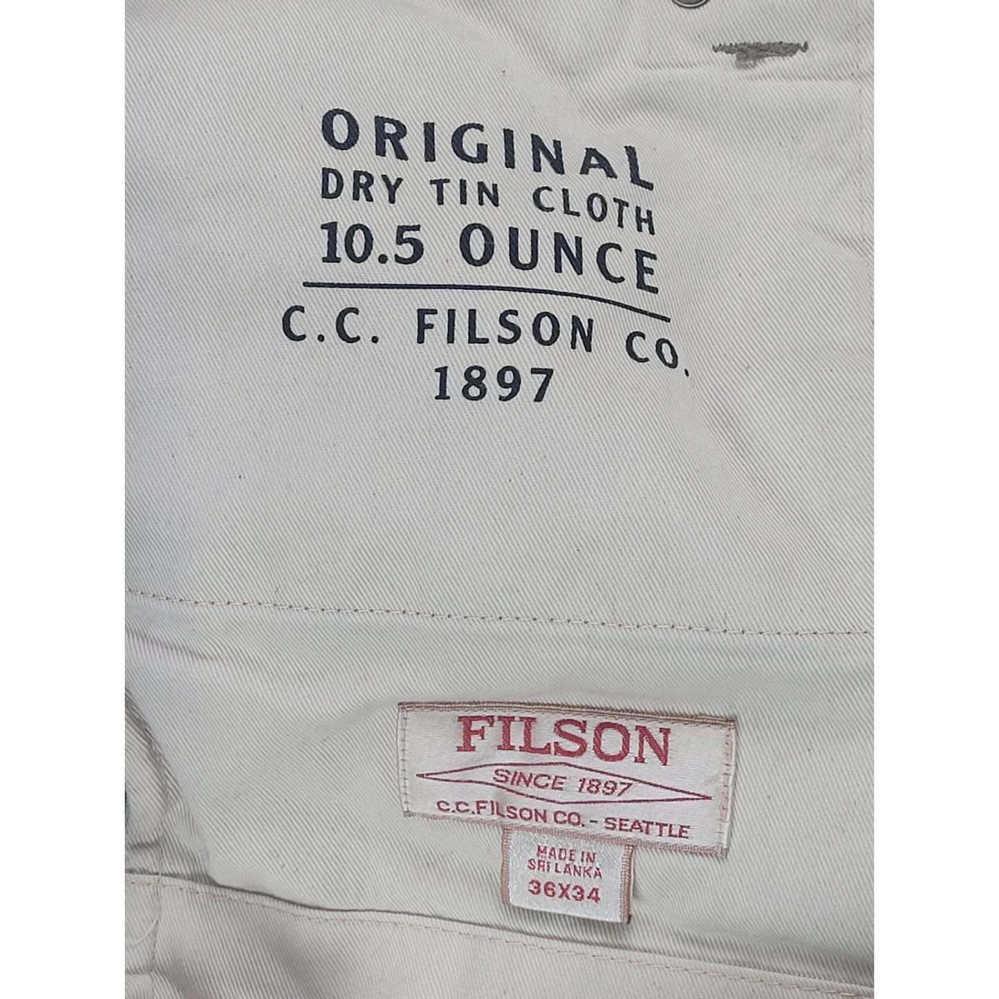 Filson Dry Tin Cloth 5-pocket Dark Tan Khaki Work Pants Men's Sz 36 X 34