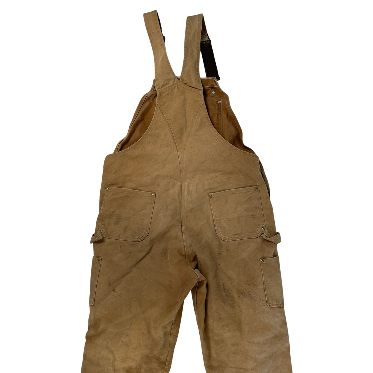 Carhartt R41 BRN Distressed Quilt-Lined Double Knee Overalls Men's Sz 44x32