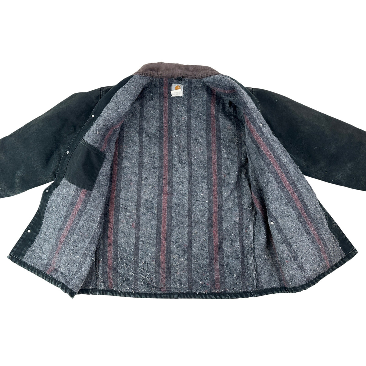 VTG Carhartt C01 Black Blanket-Lined Distressed Chore Coat Jacket Men's Sz XL
