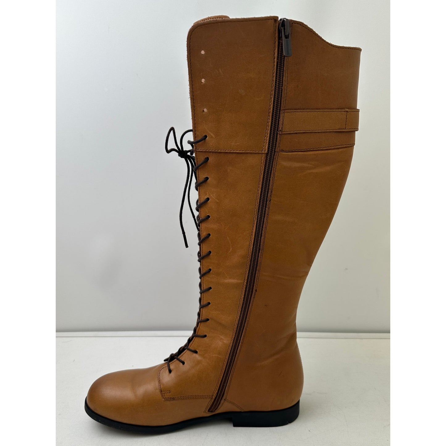 Birkenstock Longford Knee-High Cognac Leather Lace-Up Riding Boots Women's Sz 39