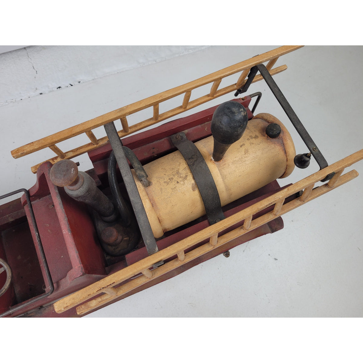 Vintage 1930s Leanardo Luna Wood & Metal Fire Truck w Ladders | Large Toy