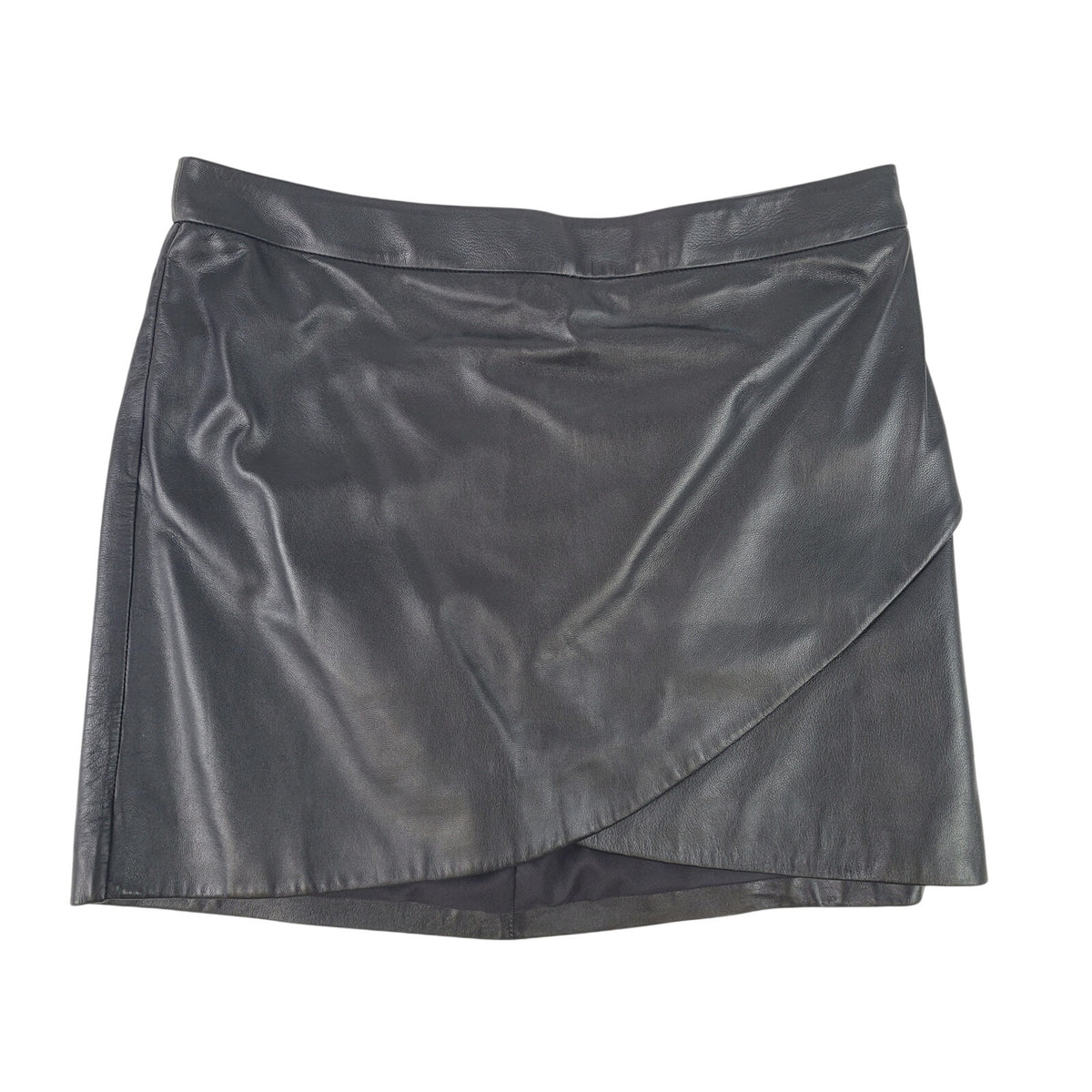 Banana Republic Black Leather Asymmetrical Wrap Mini Skirt Women's Sz 12 NWT