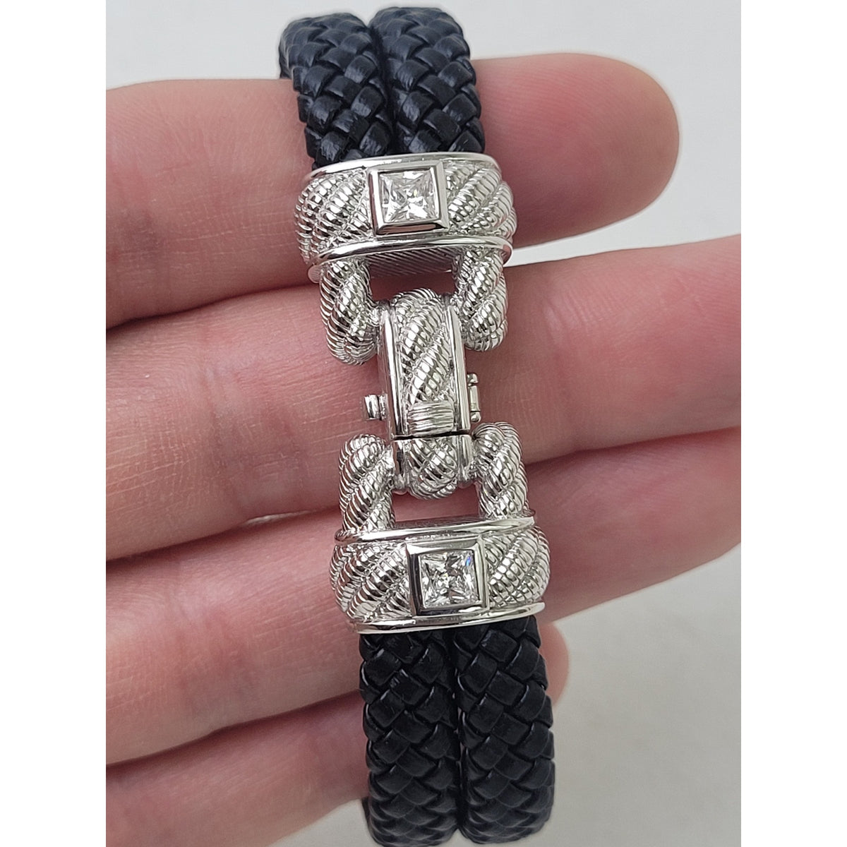 Judith Ripka Sterling Silver Braided Double Row Bracelet w Box