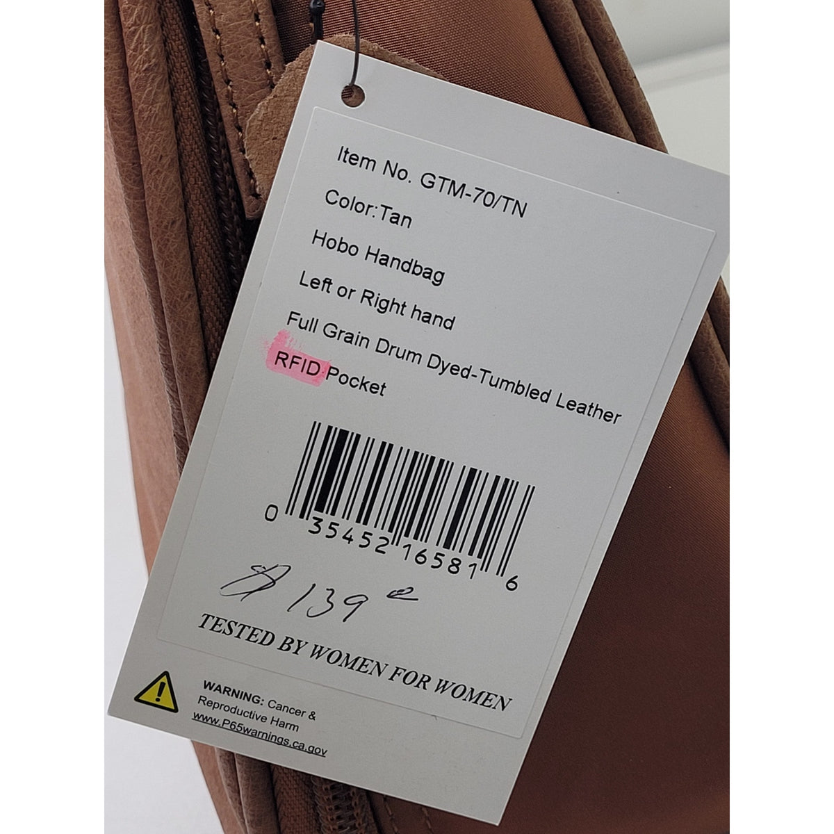 Gun Tote'n Mamas Concealed Carry Tan Leather Hobo Bag NWT