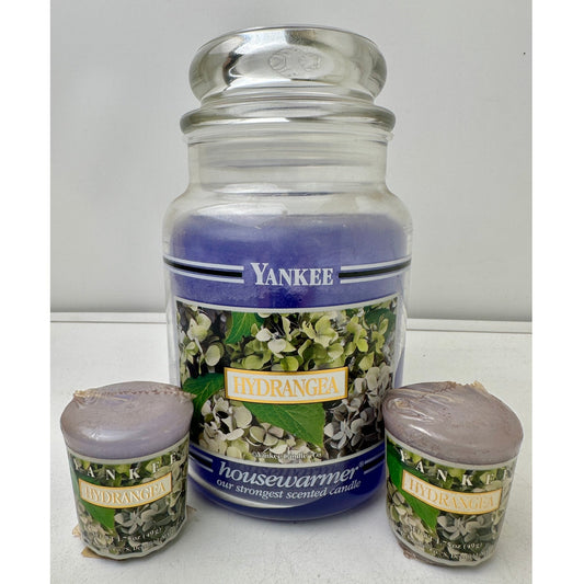 Vintage Yankee Candle Hydrangea Set | 22oz Large Jar & 2 Samplers
