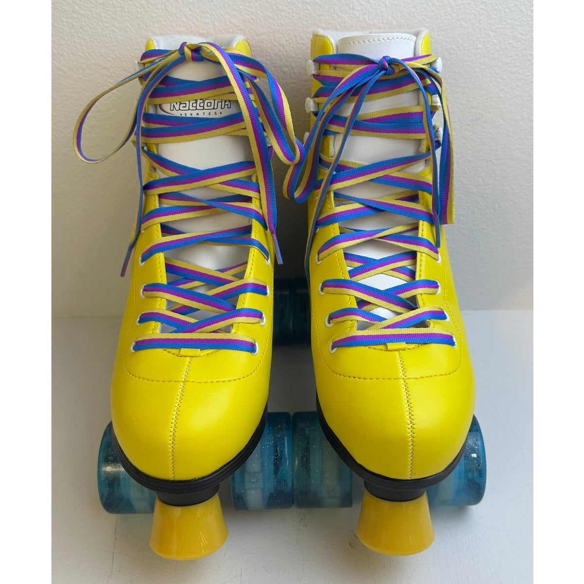 Nattork Yellow Retro Roller Skates with LED Flashing Wheels Women's Sz 9