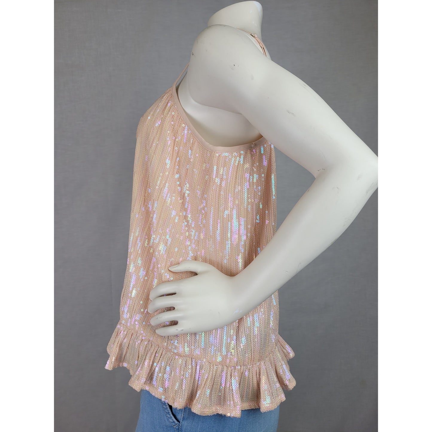 Anthropologie Amelie Iridescent Sequin Camisole Ruffled Hem Pink/Rose Sz 6 NWT