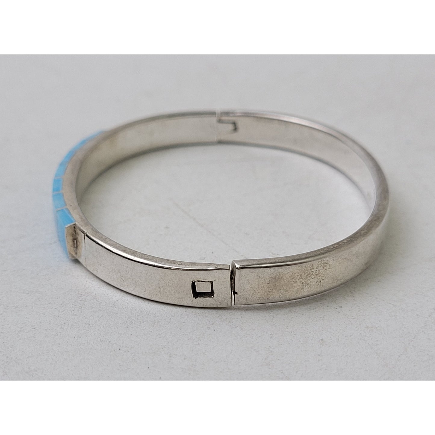 Vintage Sterling Silver Bracelet Bangle w Turquoise Stones Inlay | 26 grams