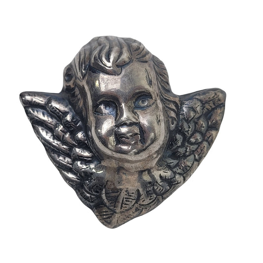 Vintage Sterling Silver Angel Brooch/Pendant 2 1/2" x 2" Made in Mexico