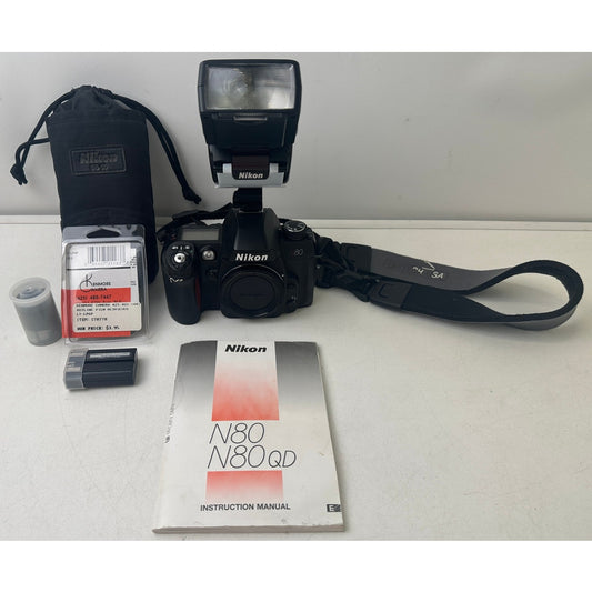 Nikon N80 35mm SLR Film Camera Kit w/ SB-50DX Speedlight Flash Lot | Untested