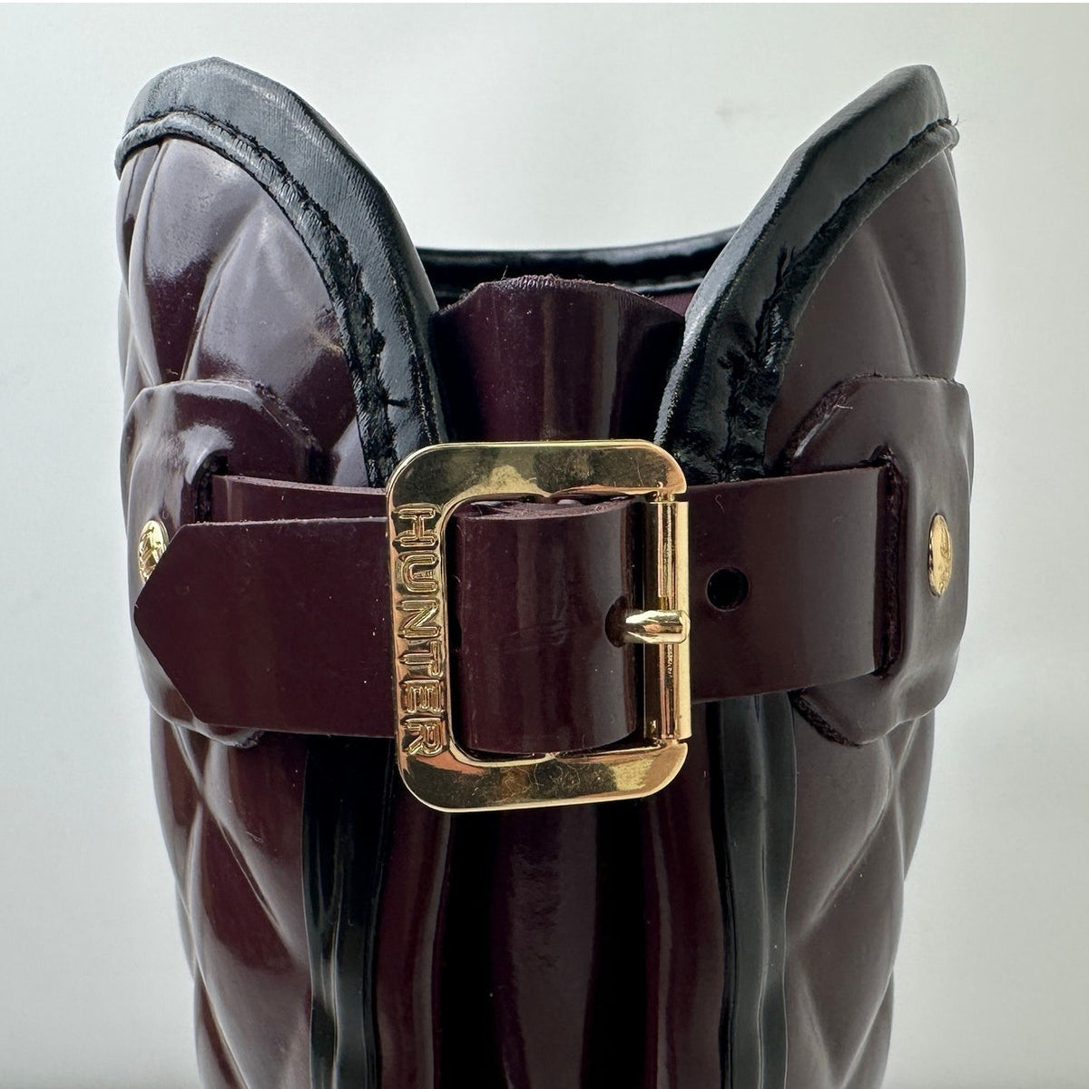 Hunter Refined Gloss Quilted Tall Deep Plum / Aubergine Rain Boots Women's Sz 7