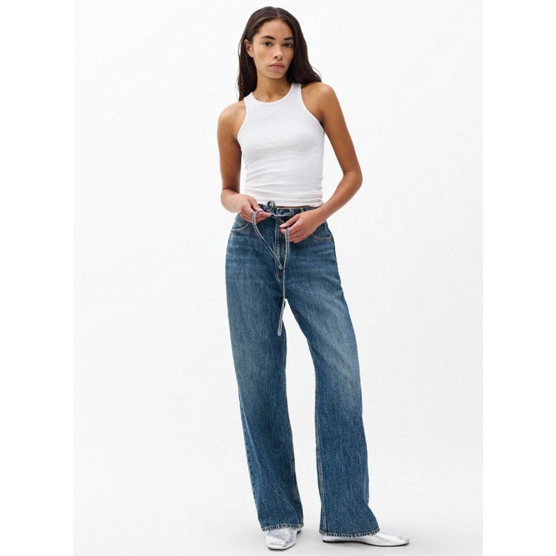 Rag & Bone Pheobe Drawstring Wide Leg Jeans Medium Wash Women's Sz XS