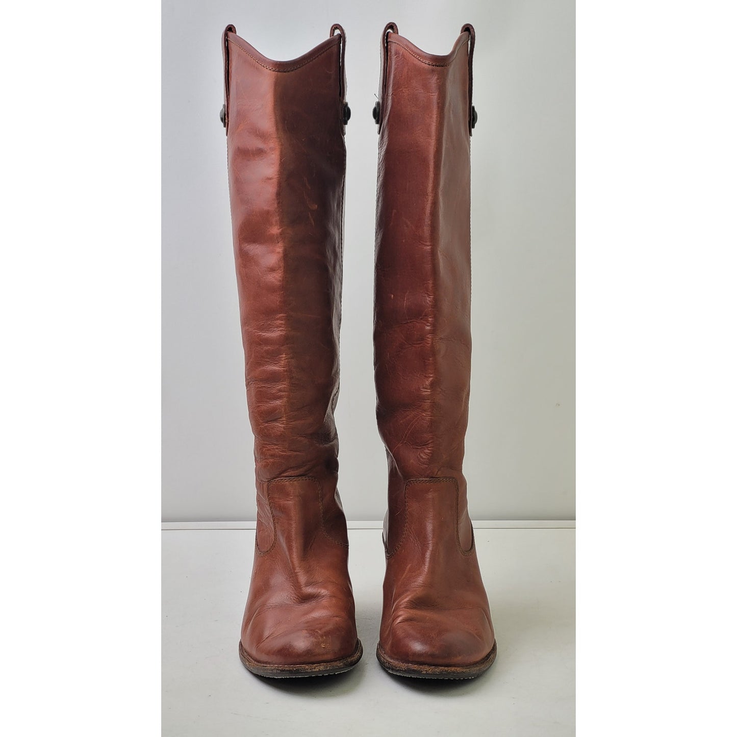 FRYE Melissa Button Tall Riding Boot Cognac Brown Leather Knee-High Sz 8
