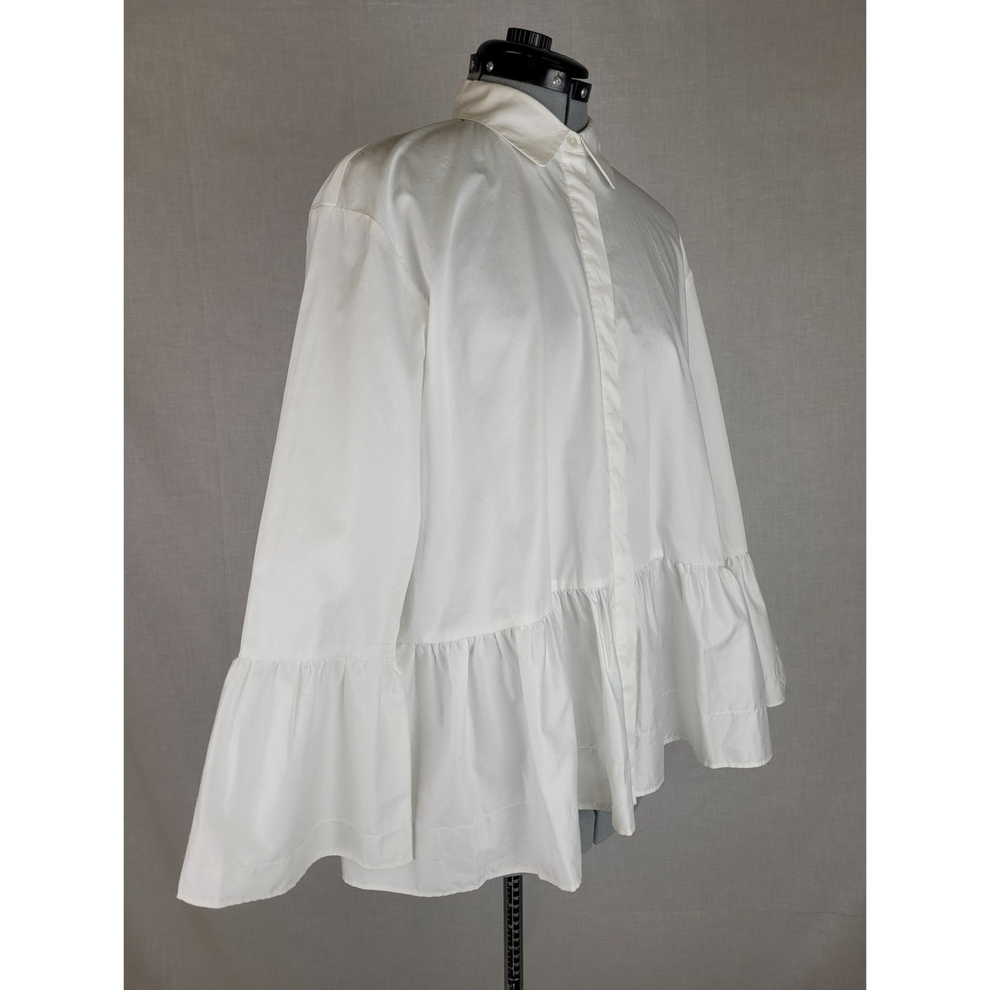 Club Monaco White Button-down Peplum Blouse w Gathered Waist Sz L NWT