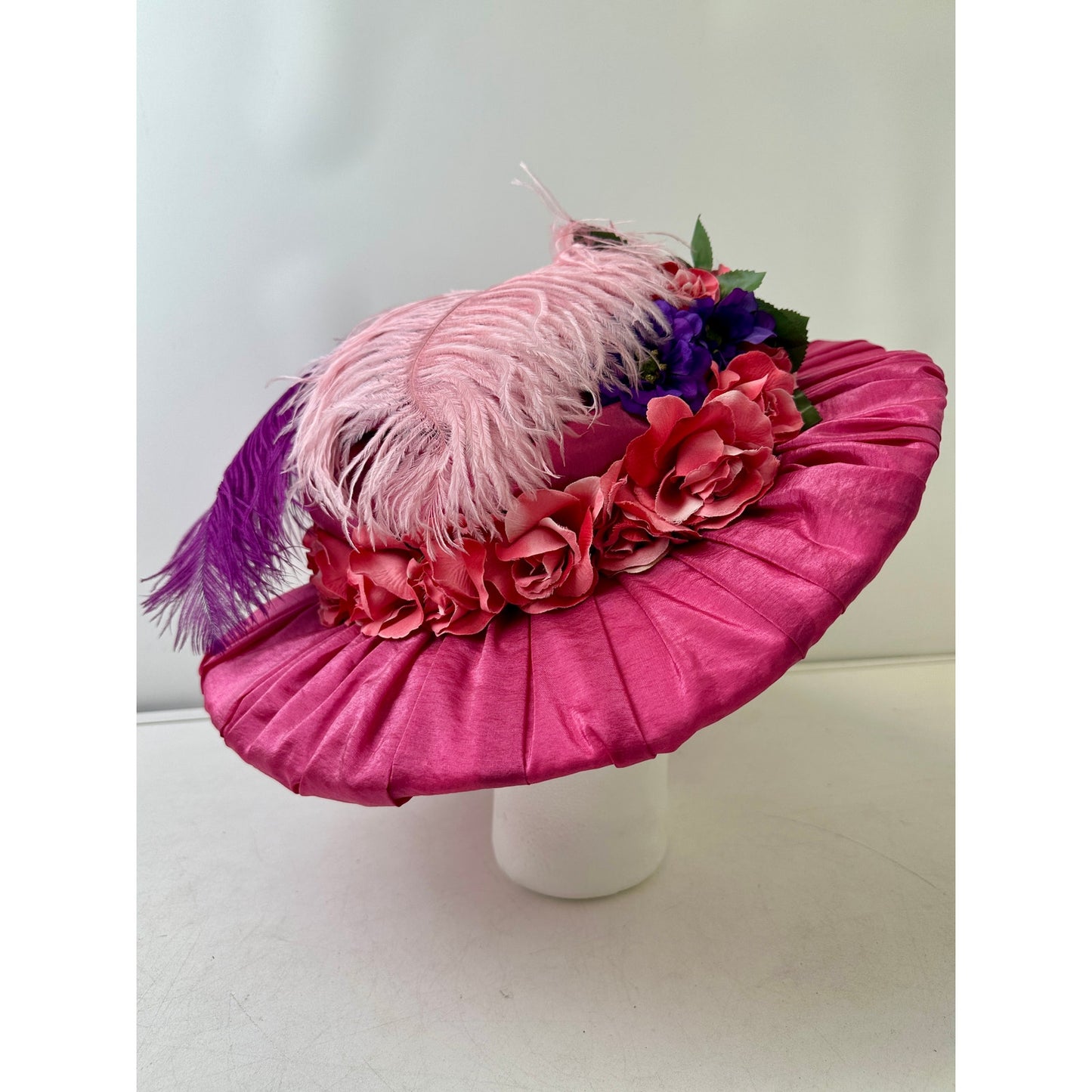 Magenta Satin Wide Brim Handmade Hat