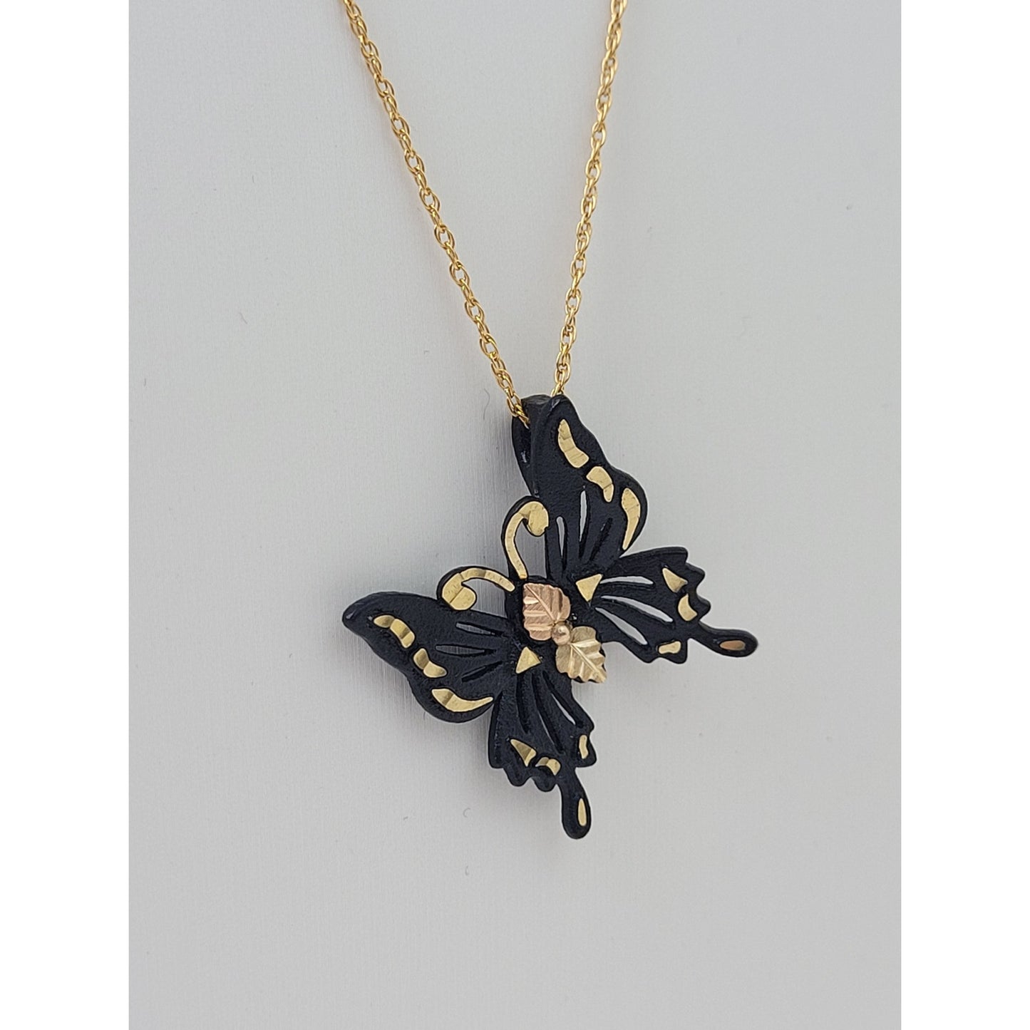 Black Hills Gold Powder Coated Butterfly Pendent on 14K GF Chain