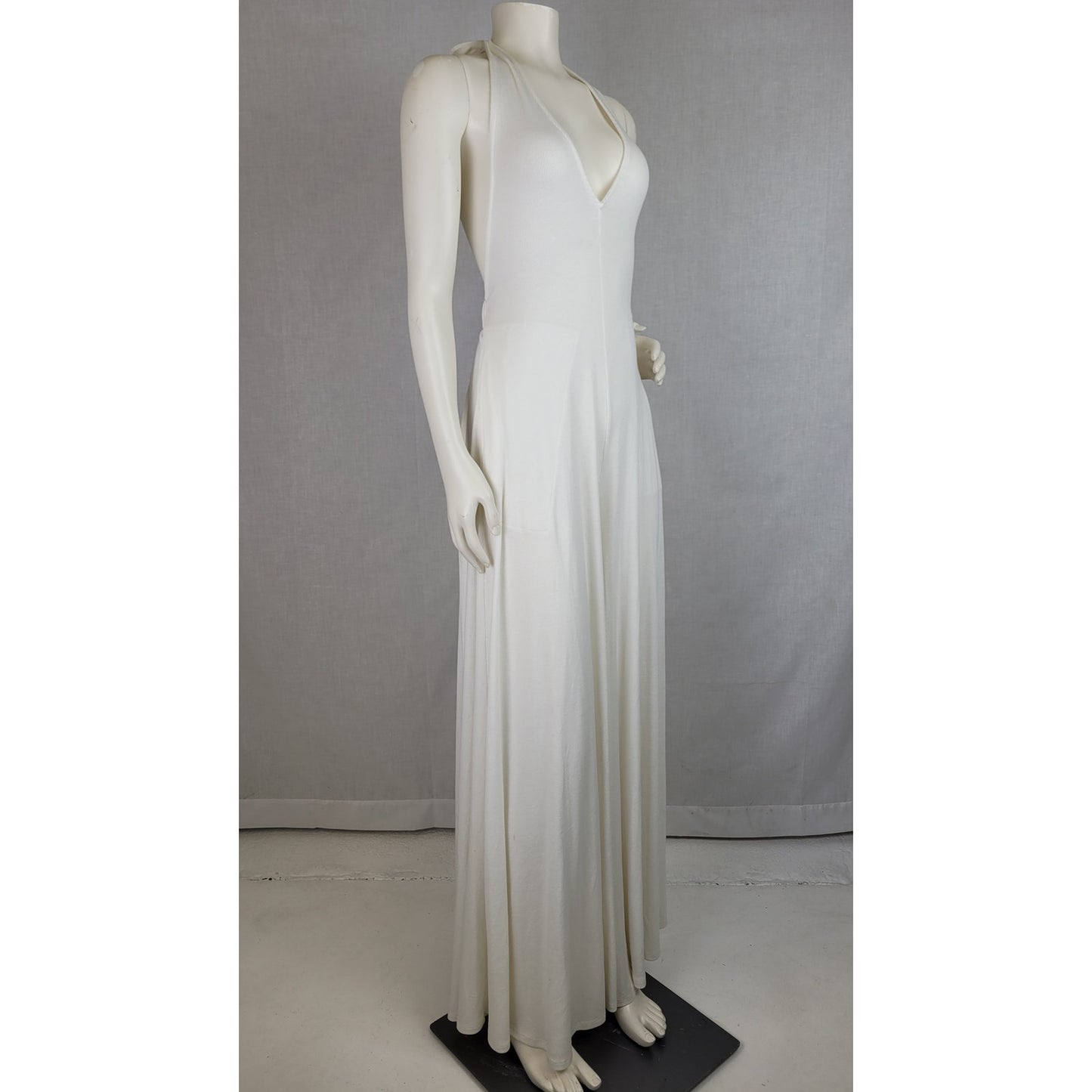 Free People 70s Bohemian Wide Leg Open Back Halter Jumpsuit in White Sz XS