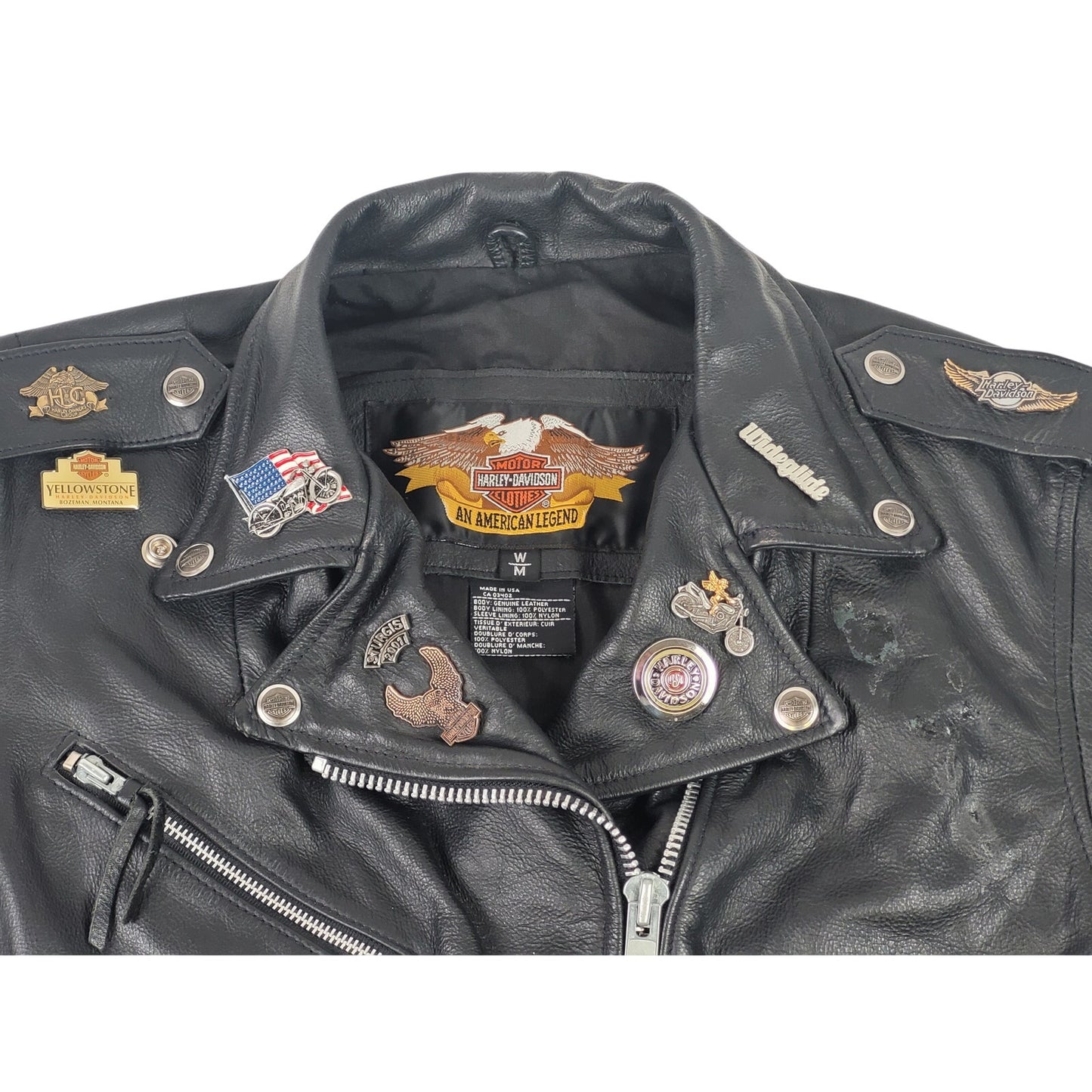 Vintage 90s Harley Davidson Black Leather Motorcycle Jacket with Pins Sz M